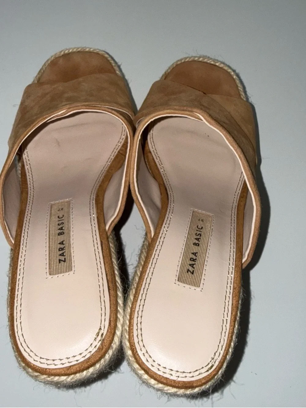 Zara Tan Suede Espadrille Wedge Slides size 37 / 7 - Picture 3 of 5